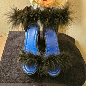 Chic Black Fur-Trimmed Platform Sandals